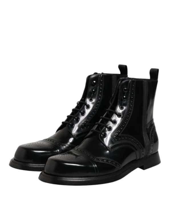Dolce & Gabbana Black Leather Lace Up Mid Calf Boots Shoes – Image 4