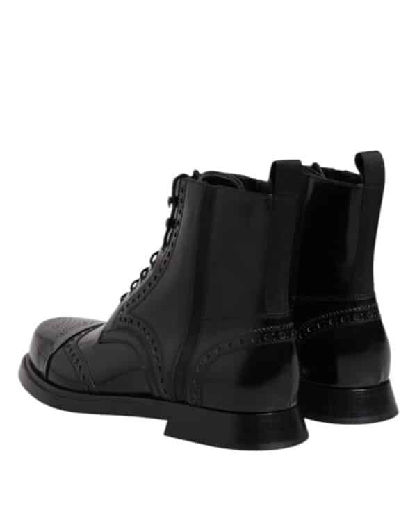 Dolce & Gabbana Black Leather Lace Up Mid Calf Boots Shoes – Image 5