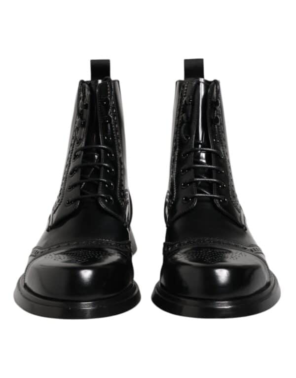 Dolce & Gabbana Black Leather Lace Up Mid Calf Boots Shoes – Image 2