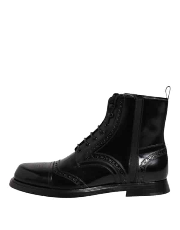 Dolce & Gabbana Black Leather Lace Up Mid Calf Boots Shoes – Image 6