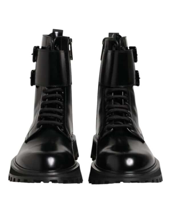 Dolce & Gabbana Black Leather Lace Up Mid Calf Boots Shoes – Image 2