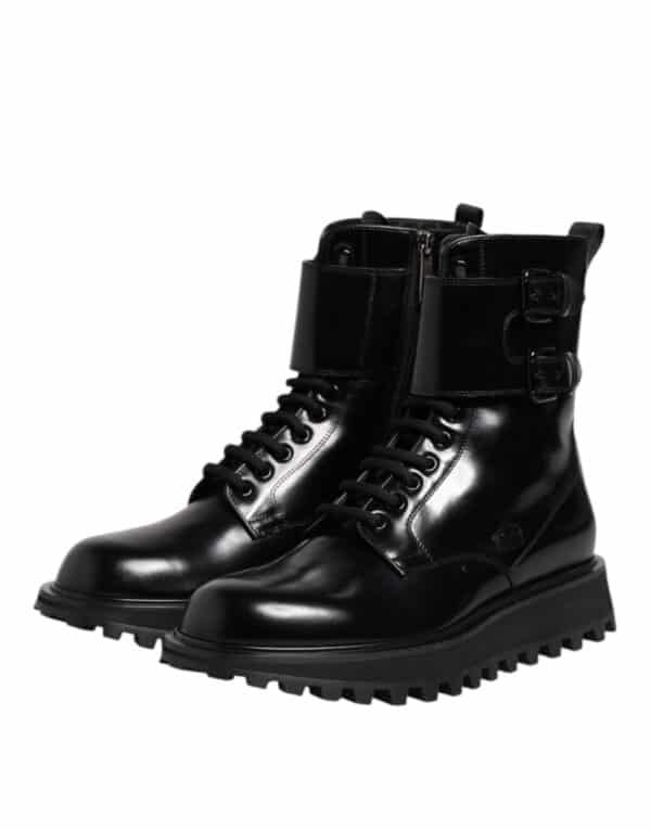 Dolce & Gabbana Black Leather Lace Up Mid Calf Boots Shoes – Image 4