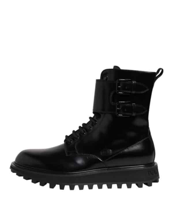 Dolce & Gabbana Black Leather Lace Up Mid Calf Boots Shoes – Image 6