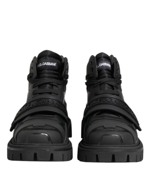 Dolce & Gabbana Black Leather Trekking Sneakers Boots Shoes – Image 2
