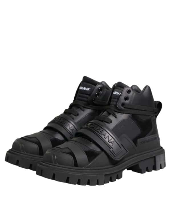 Dolce & Gabbana Black Leather Trekking Sneakers Boots Shoes – Image 4