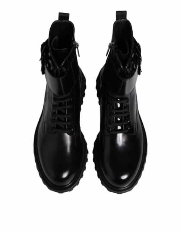Dolce & Gabbana Black Leather Lace Up Mid Calf Boots Shoes – Image 3