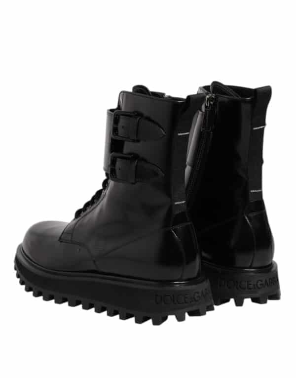 Dolce & Gabbana Black Leather Lace Up Mid Calf Boots Shoes – Image 5