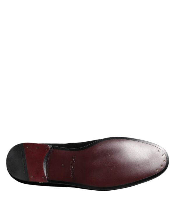 Dolce & Gabbana Black Velvet Gold Crown Mens Loafers Shoes – Image 8