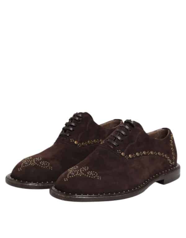 Dolce & Gabbana Brown Velvet Lace Up Oxford Dress Shoes – Image 4
