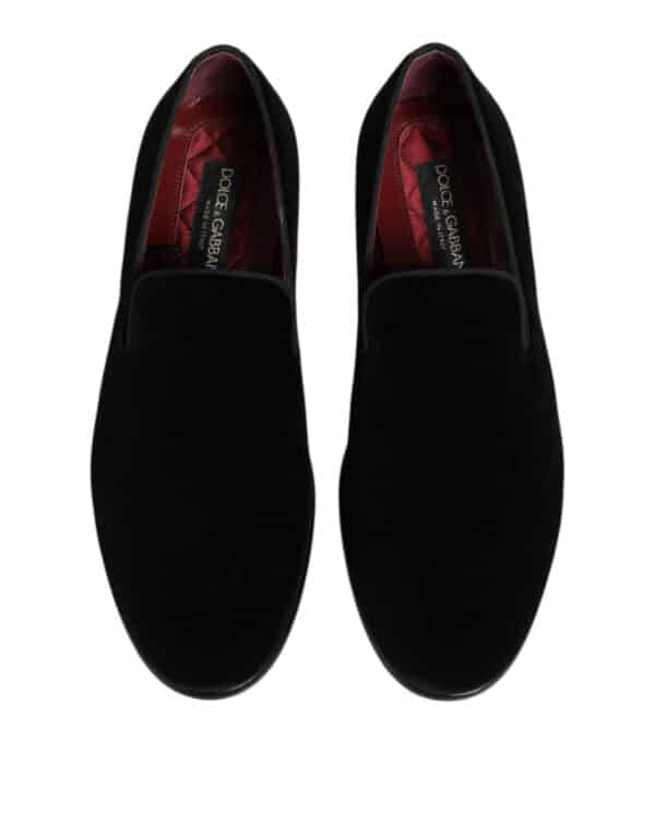 Dolce & Gabbana Black Velvet Loafers Formal Men Dress Shoes – Image 3
