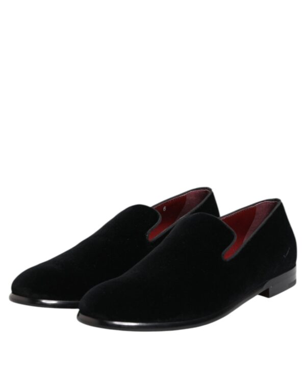 Dolce & Gabbana Black Velvet Loafers Formal Men Dress Shoes – Image 4
