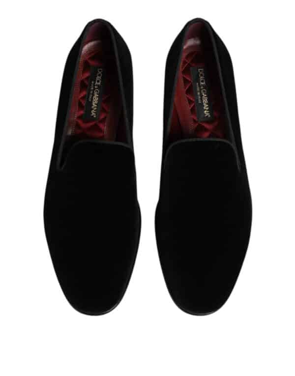 Dolce & Gabbana Black Velvet Slip On Loafers Men Formal Shoes – Image 3