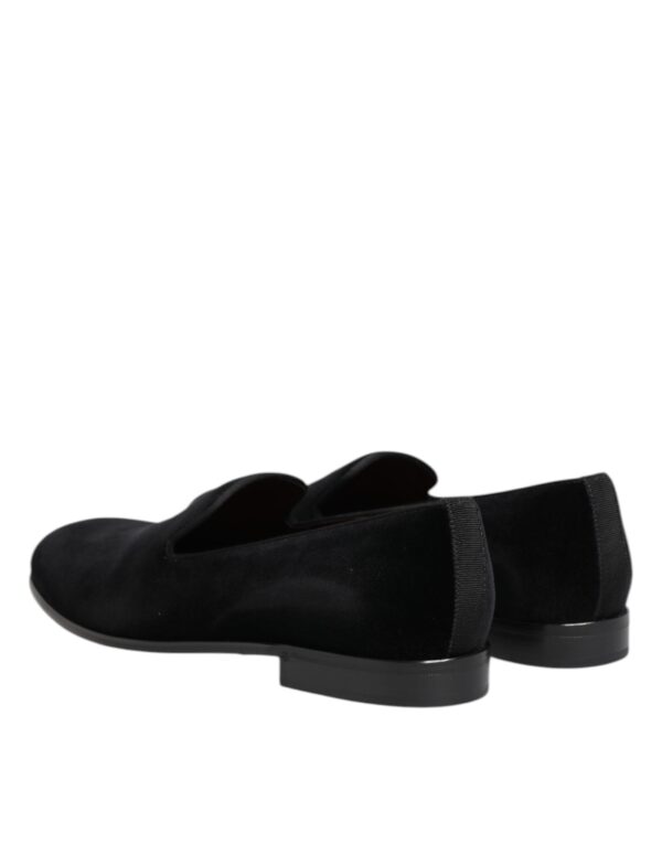 Dolce & Gabbana Black Velvet Slip On Loafers Men Formal Shoes – Image 5