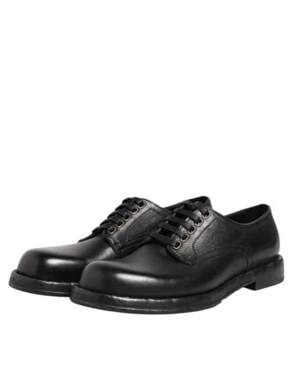 Dolce & Gabbana Black Leather Lace Up Derby Formal Shoes – Image 4