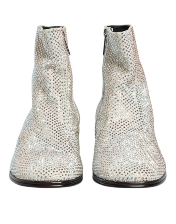Dolce & Gabbana White Strass DG Logo Heels Ankle Boots Shoes – Image 2