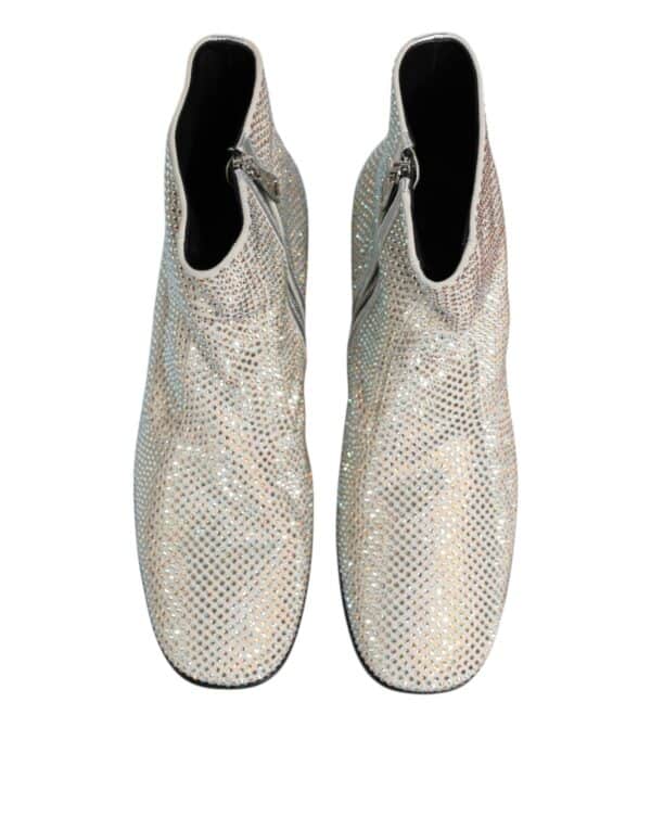 Dolce & Gabbana White Strass DG Logo Heels Ankle Boots Shoes – Image 3