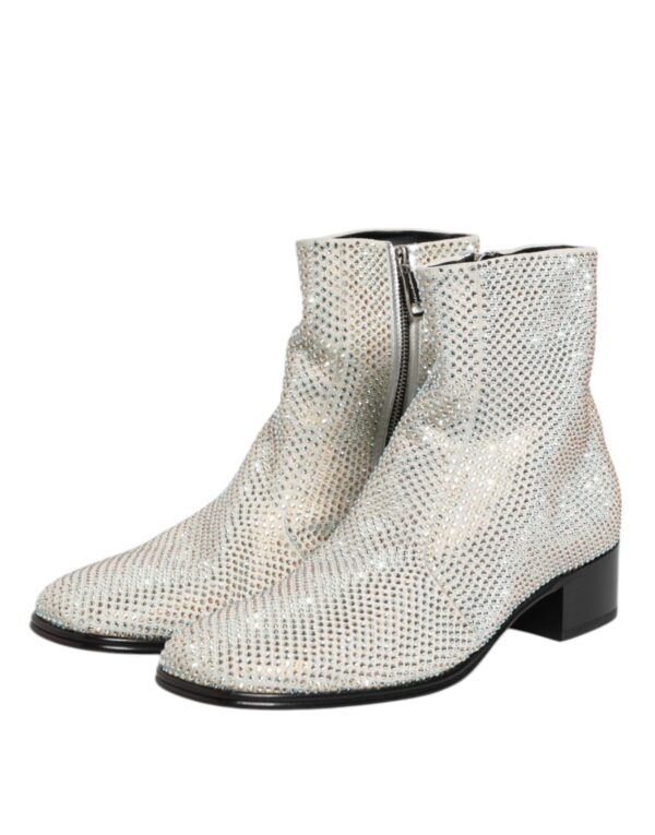 Dolce & Gabbana White Strass DG Logo Heels Ankle Boots Shoes – Image 4