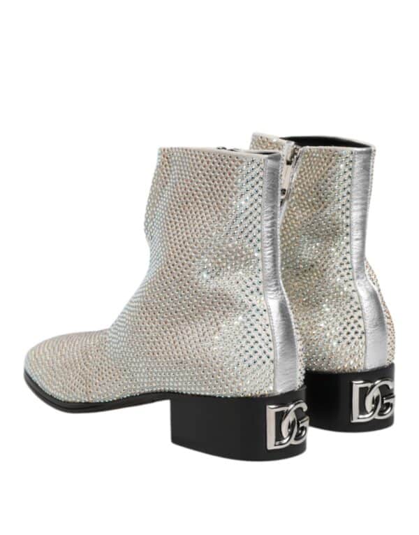Dolce & Gabbana White Strass DG Logo Heels Ankle Boots Shoes – Image 5
