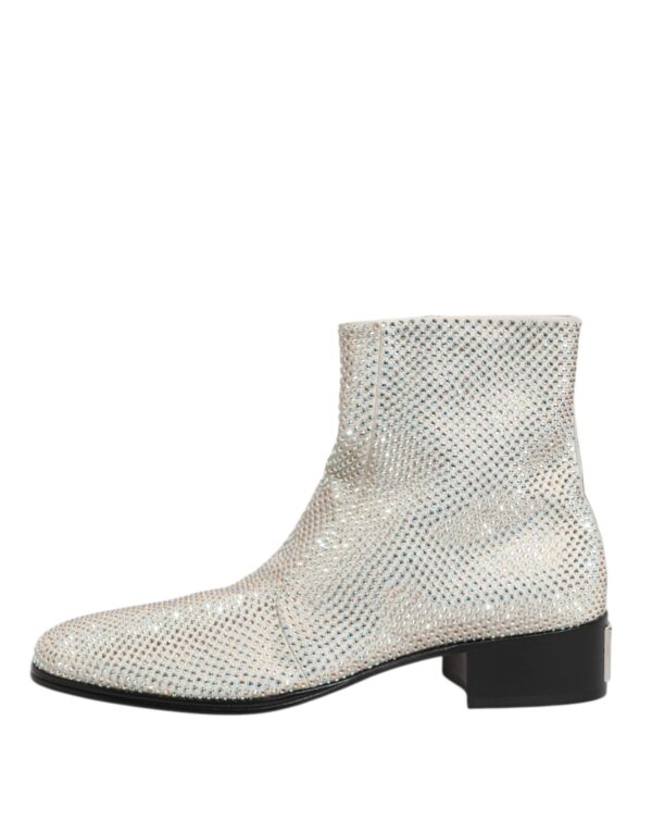 Dolce & Gabbana White Strass DG Logo Heels Ankle Boots Shoes – Image 6