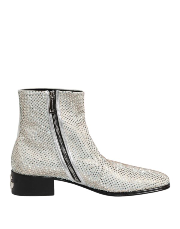 Dolce & Gabbana White Strass DG Logo Heels Ankle Boots Shoes – Image 7