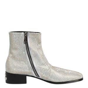 Dolce & Gabbana White Strass DG Logo Heels Ankle Boots Shoes
