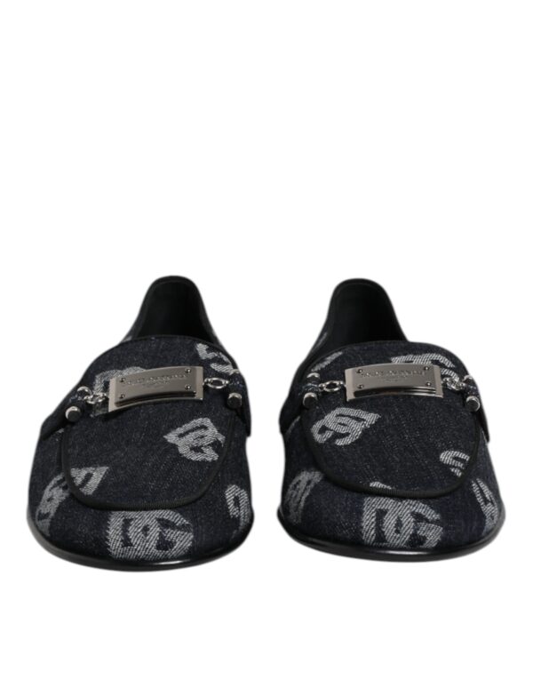 Dolce & Gabbana Blue Logo Cotton Loafers Formal Dress Shoes – Image 2