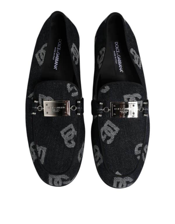 Dolce & Gabbana Blue Logo Cotton Loafers Formal Dress Shoes – Image 3