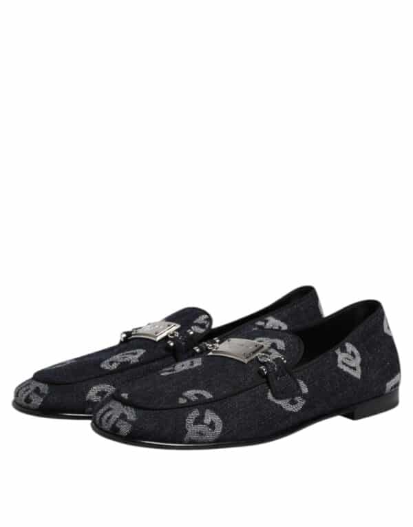 Dolce & Gabbana Blue Logo Cotton Loafers Formal Dress Shoes – Image 4