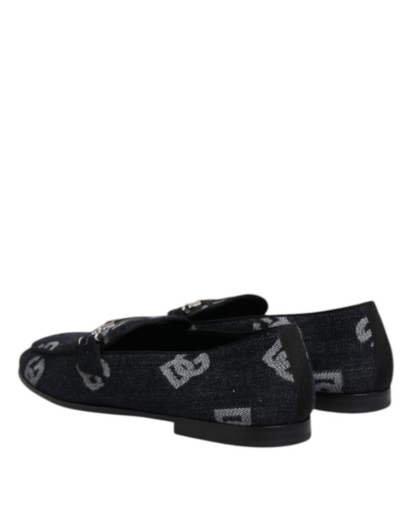 Dolce & Gabbana Blue Logo Cotton Loafers Formal Dress Shoes – Image 5