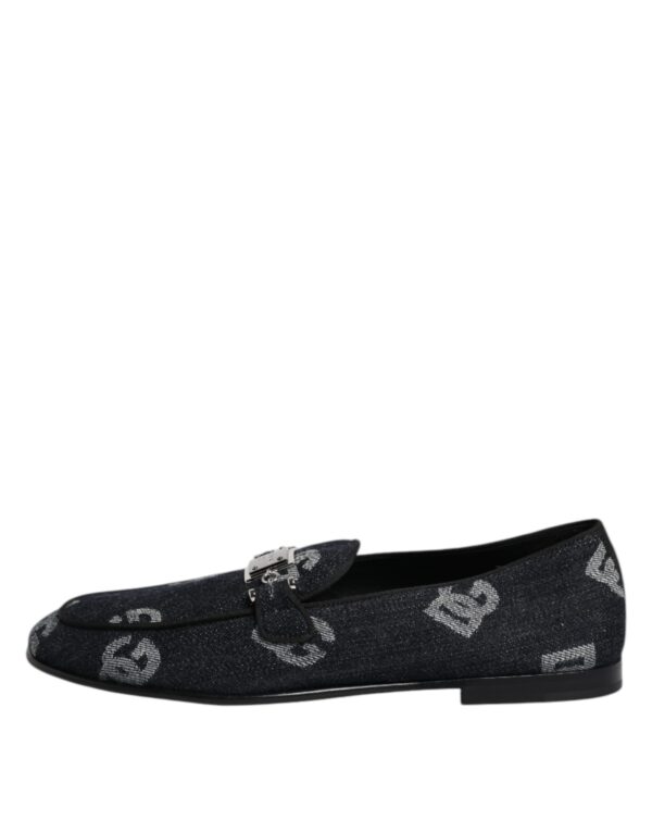Dolce & Gabbana Blue Logo Cotton Loafers Formal Dress Shoes – Image 6