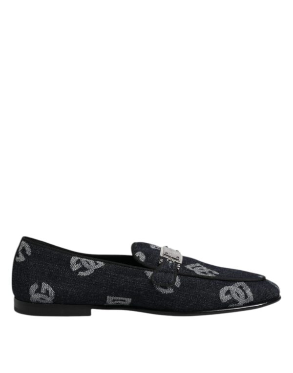 Dolce & Gabbana Blue Logo Cotton Loafers Formal Dress Shoes – Image 7