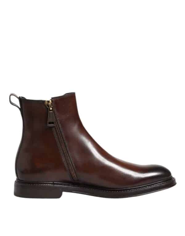 Dolce & Gabbana Brown Chelsea Leather Mid Calf Boots Shoes – Image 2