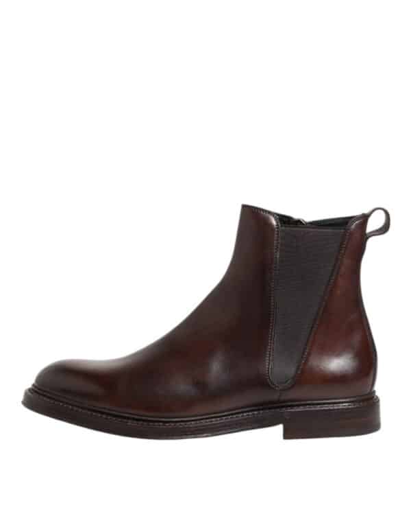 Dolce & Gabbana Brown Chelsea Leather Mid Calf Boots Shoes – Image 5