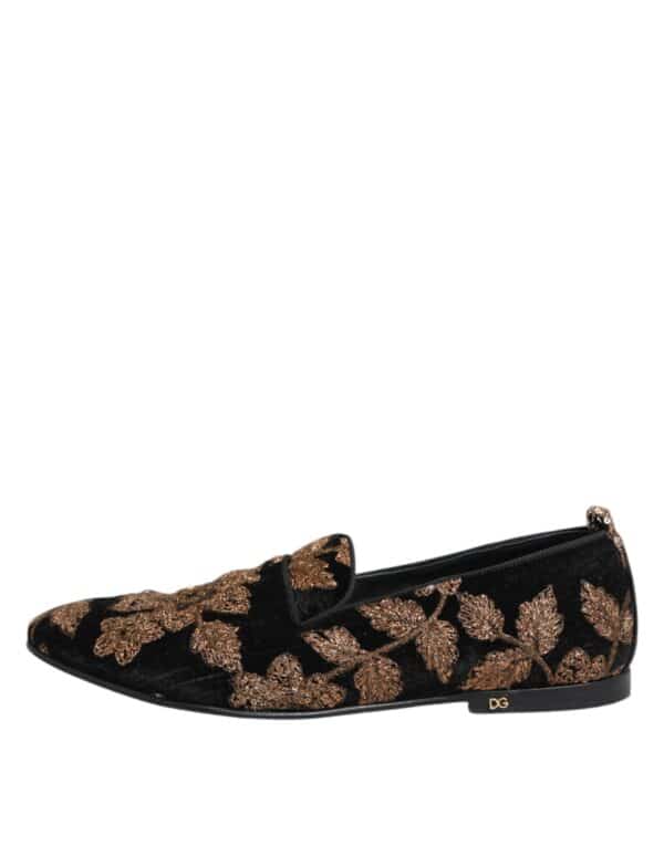 Dolce & Gabbana Black Floral Embroidery Men Loafers Shoes – Image 4