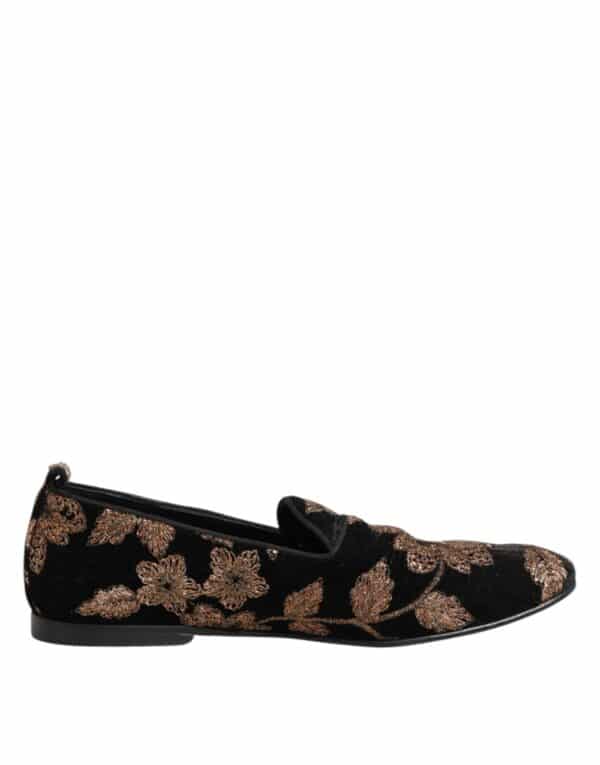 Dolce & Gabbana Black Floral Embroidery Men Loafers Shoes – Image 5