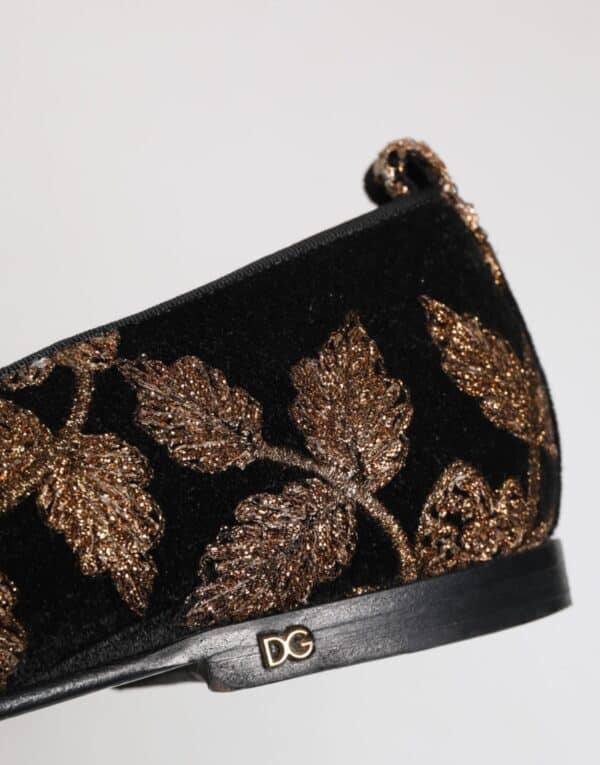 Dolce & Gabbana Black Floral Embroidery Men Loafers Shoes – Image 7