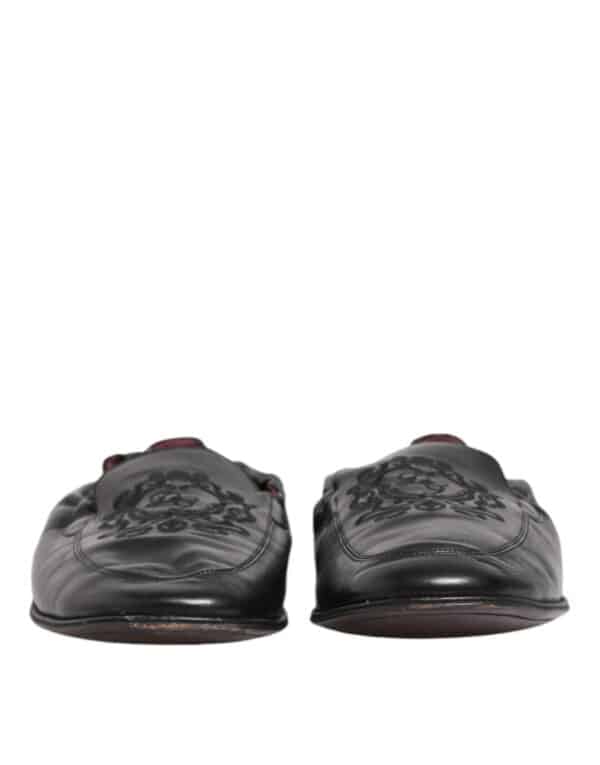 Dolce & Gabbana Black Leather Slip On Men Flat Loafers Shoes – Image 2