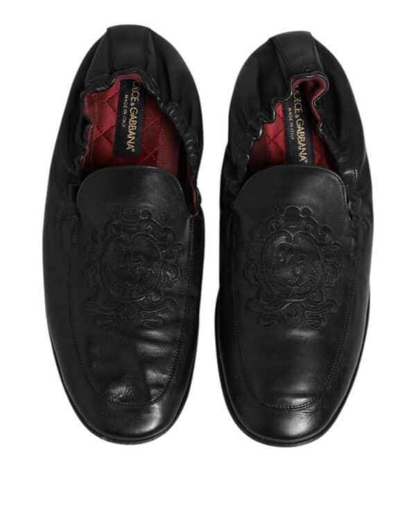 Dolce & Gabbana Black Leather Slip On Men Flat Loafers Shoes – Image 3