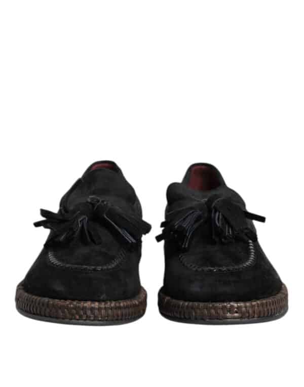 Dolce & Gabbana Black Suede Tassel Embellished Loafers Shoes – Image 2