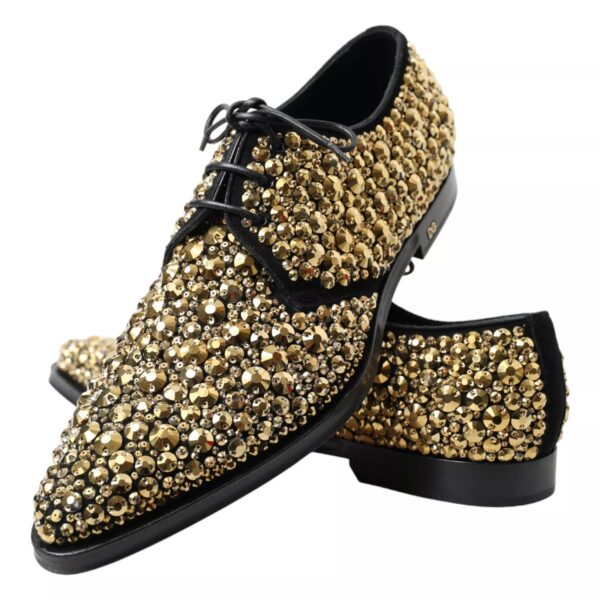 Dolce & Gabbana Black Gold Embellished Derby Shoes – Image 2