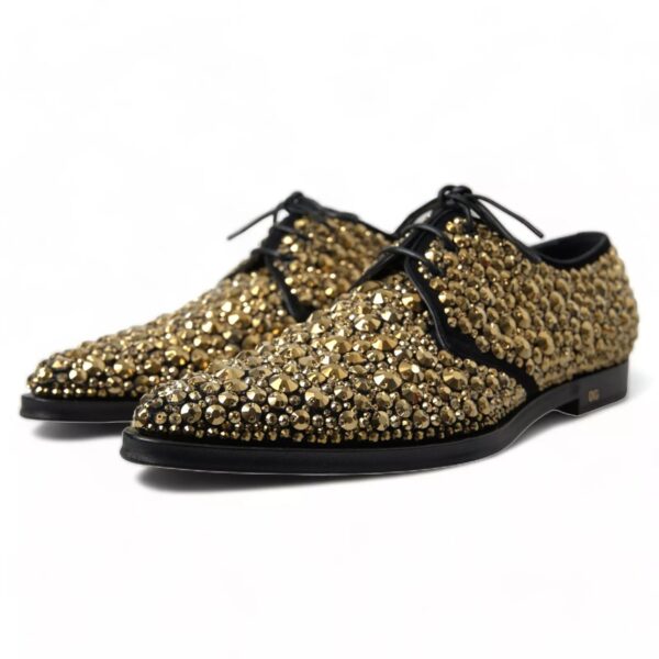 Dolce & Gabbana Black Gold Embellished Derby Shoes – Image 7
