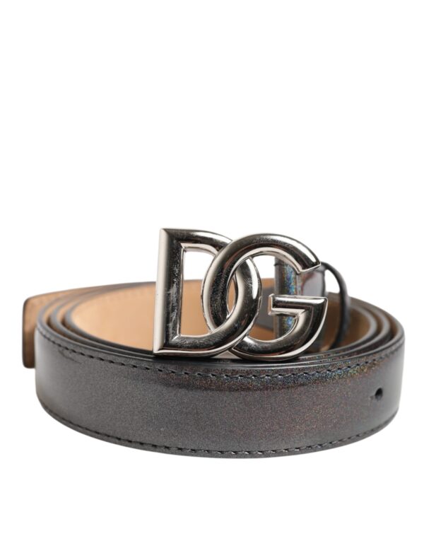 Dolce & Gabbana Metallic Leather Silver Tone Logo Buckle Belt – Image 2