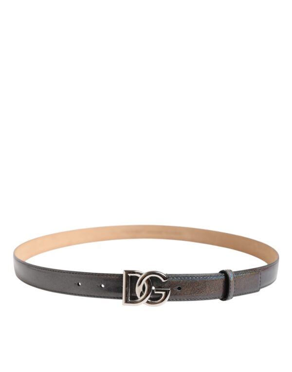 Dolce & Gabbana Metallic Leather Silver Tone Logo Buckle Belt – Image 3