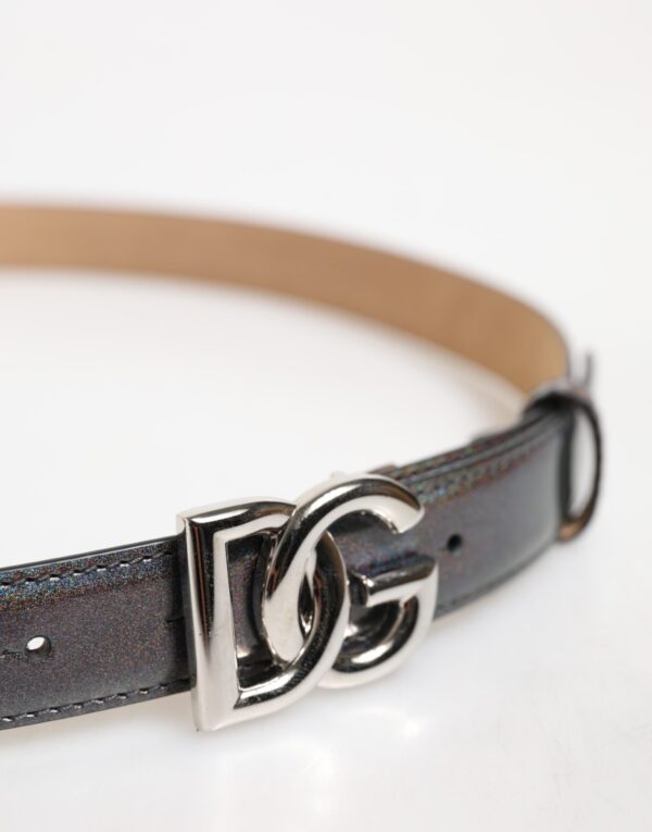 Dolce & Gabbana Metallic Leather Silver Tone Logo Buckle Belt – Image 4