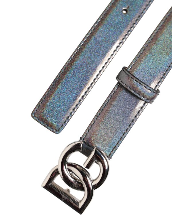 Dolce & Gabbana Metallic Leather Silver Tone Logo Buckle Belt – Image 6
