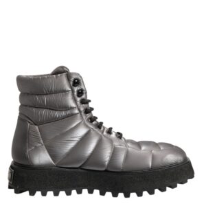 Dolce & Gabbana Silver Padded Mid Calf Lace Up Boots Shoes