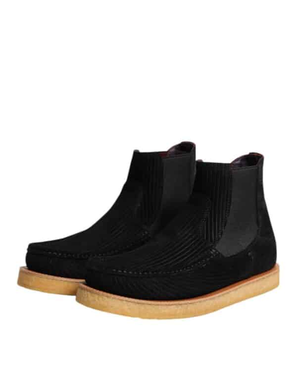 Dolce & Gabbana Black Calf Suede Slip On Ankle Boots Shoes – Image 4