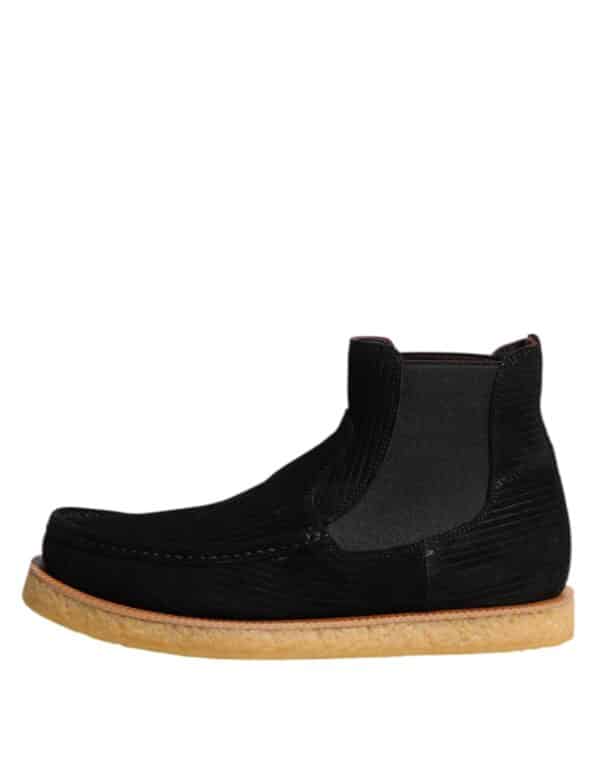 Dolce & Gabbana Black Calf Suede Slip On Ankle Boots Shoes – Image 6