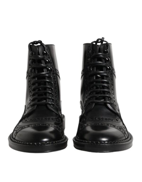 Dolce & Gabbana Black Leather Lace Up Mid Calf Boots Shoes – Image 2