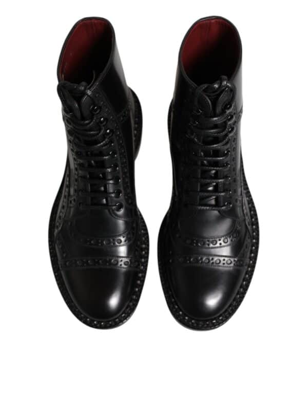 Dolce & Gabbana Black Leather Lace Up Mid Calf Boots Shoes – Image 3